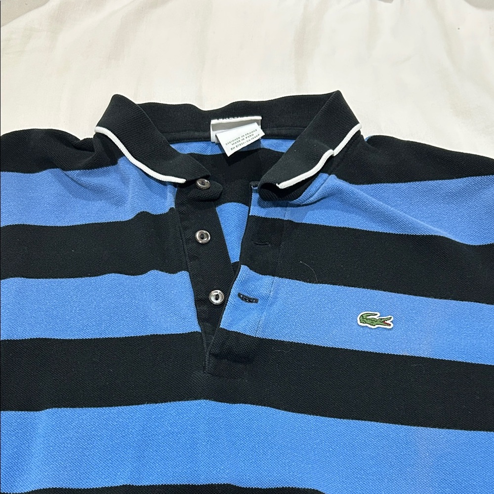 Lacoste Black and Blue Striped Polo
